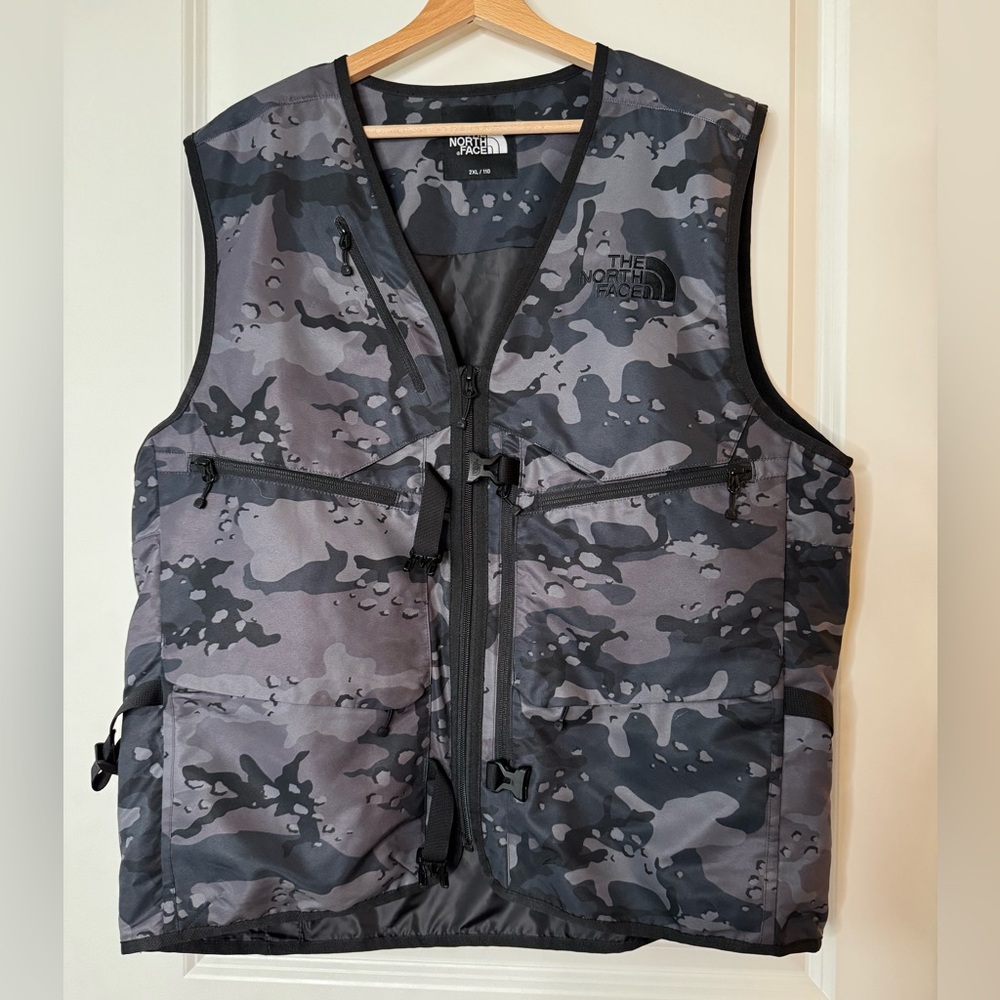 The North Face Black and Gray Camouflage Vest